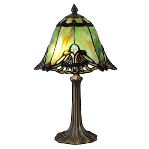 16 in. Antique Brass Accent Lamp with Hand Rolled Art Glass