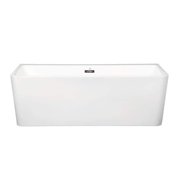 Aoibox 67 in. L Acrylic Alcove Freestanding Soaking Bathtub in White with Self-Leveling Legs and Flexible Drain