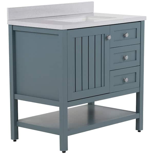 Lanceton 37 in. Single Sink Sage Bath Vanity with Titanium Cultured Marble Top (Assembled)