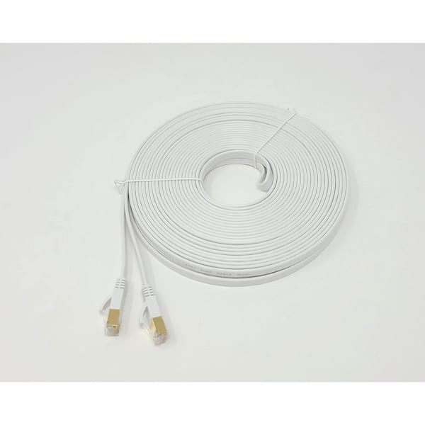 Micro Connectors, Inc 75 ft. Cat 7 Shielded RJ45 Flat Patch 32 AWG Cable  with Cable Clips, White E11-075FL-W - The Home Depot