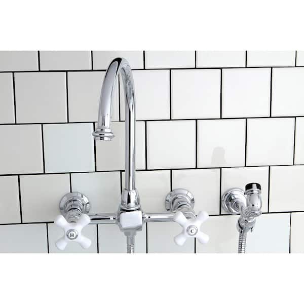 Restoration 2-Handle Wall-Mount Standard Kitchen Faucet with Side Sprayer in Polished Chrome