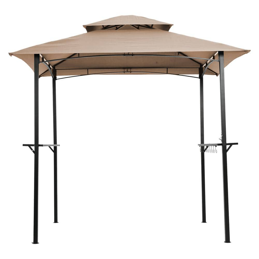 8 ft. x 5 ft. Beige Outdoor Grill Gazebo Double Tier Soft Top Canopy GZ ...