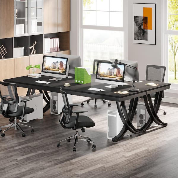 BYBLIGHT Moronia 78.74 in. Rectangle Black Wood Computer Desk, 2-Person Home Office Desk, Extra Long Work Desk for Workstation
