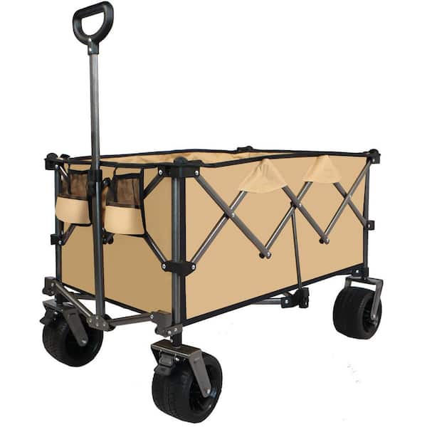 21 cu. ft. Brown Oxford Fabric Garden Cart, Folding Wagon with Telescopic Handle for Garden Camping Shopping Beach
