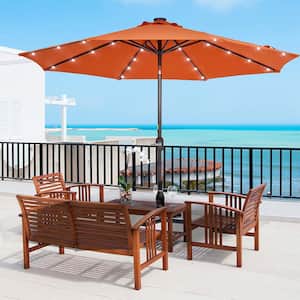 9 ft. Patio Umbrella Title Led Adjustable Large Beach Umbrella For Garden Outdoor UV Protection in Orange