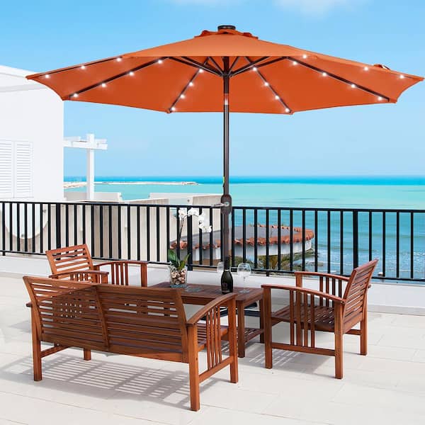 Unbranded 9 ft. Patio Umbrella Title Led Adjustable Large Beach Umbrella For Garden Outdoor UV Protection in Orange