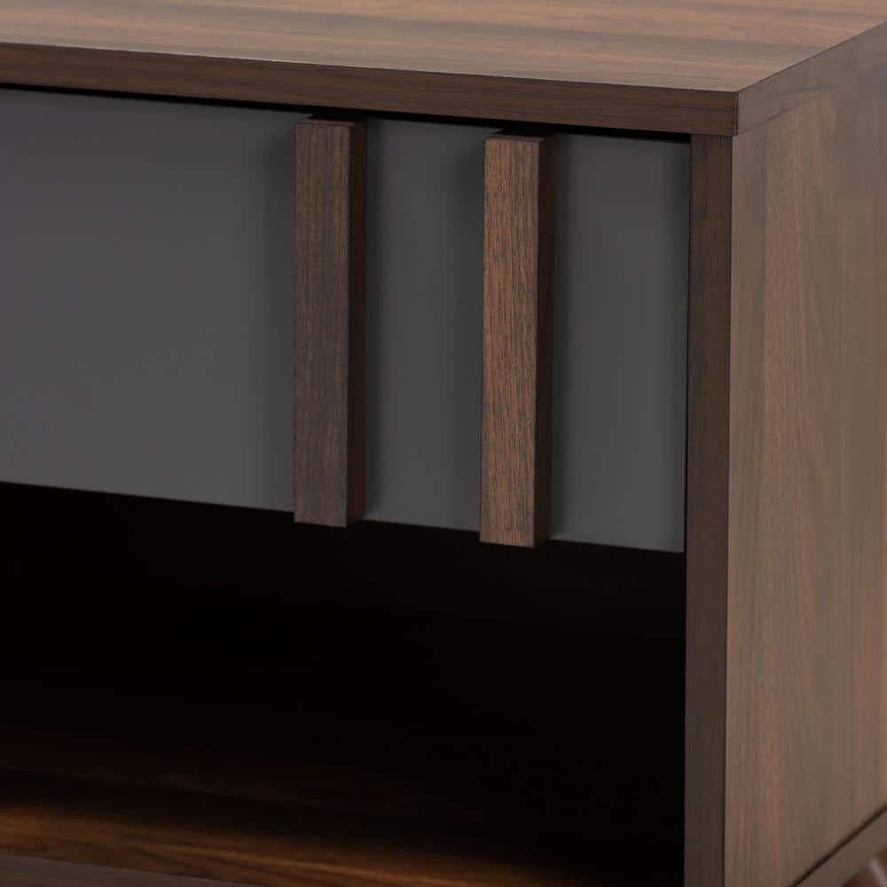 Naoki Two-Tone Gray and Walnut Wood Nightstand with Drawer