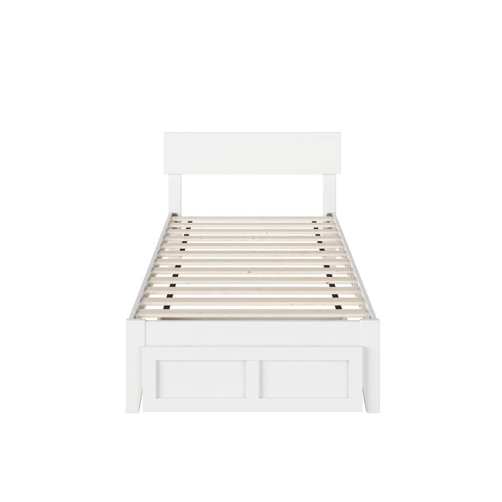 White Twin Wood Frame Bed with Headboard and Storage Drawer