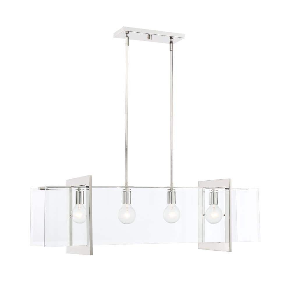 Polished Nickel Glass 4-Light Island Chandelier