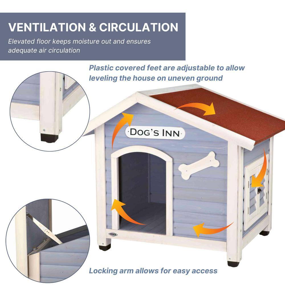 Medium Blue Wooden Dog House with Raised Floor