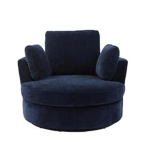 42.2"W Navy Blue Swivel Accent Barrel Chair and Half Swivel Sofa With 3 Pillows for Bedroom Living Room
