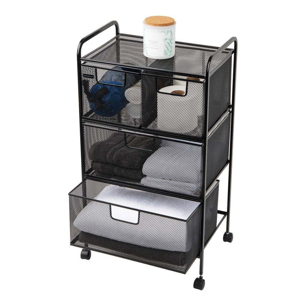Black Metal Mesh 4-Drawer Mobile Storage Trolley