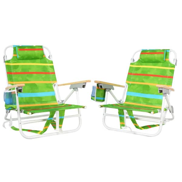 Unbranded 13 in. H 2-Pieces Green Aluminium Folding 5 Position Chairs, Backpack Beach Chairs with Pouch