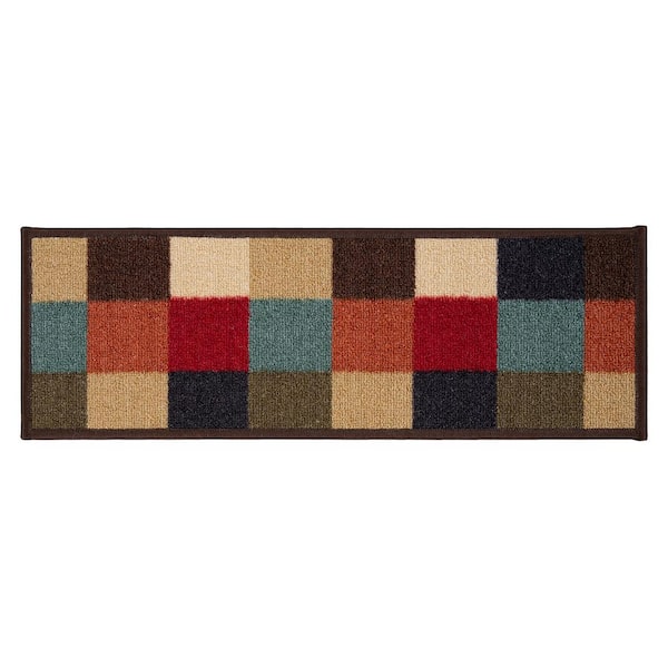 Ottomanson Ottohome Collection Non-Slip Rubberback Checkered Design 8.5 in. x 26 in. Indoor Stair Treads, 14 Pack, Multicolor