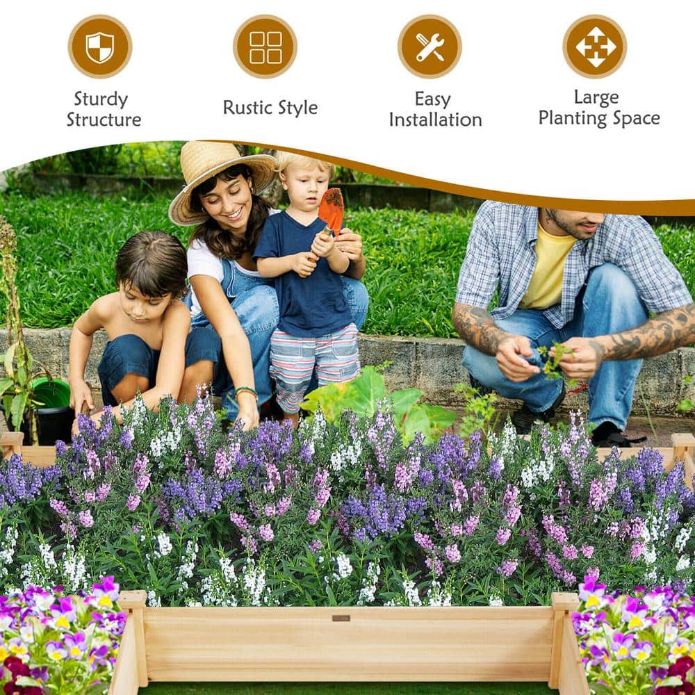 Natural Fir Wood U-Shaped Raised Garden Bed Planter Box
