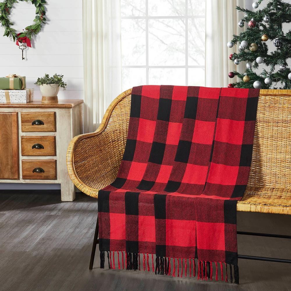 VHC BRANDS Harper Red Black Buffalo Check Woven Throw Blanket 84167