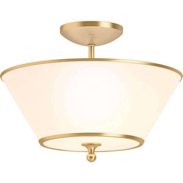 Harrow 15 in. 2-Light Burnished Brass Semi-Flush Mount with Clear Glass  Shade