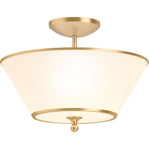 Parohn 16 in. 2-Light Brushed Moderne Brass Flush Mount Light