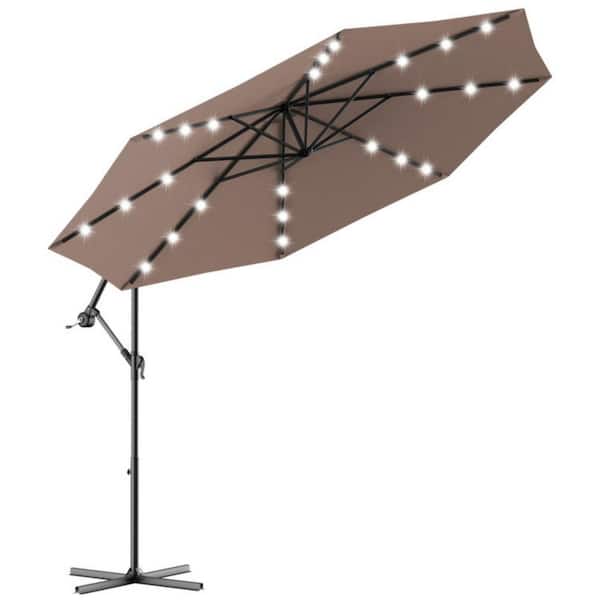 Clihome 10 ft. Cantilever Patio Umbrella with Solar LED without Weighted Base in Brown