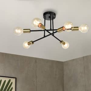 Highlandville 23.62 in. 6-Light Black and Gold Sputnik Semi Flush Mount