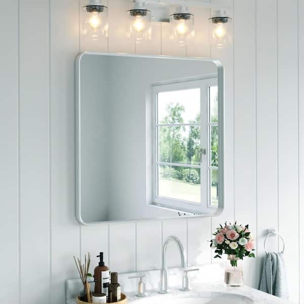 30 in. W x 30 in. H Rectangular Aluminum Framed Wall Bathroom Vanity Mirror in Silver