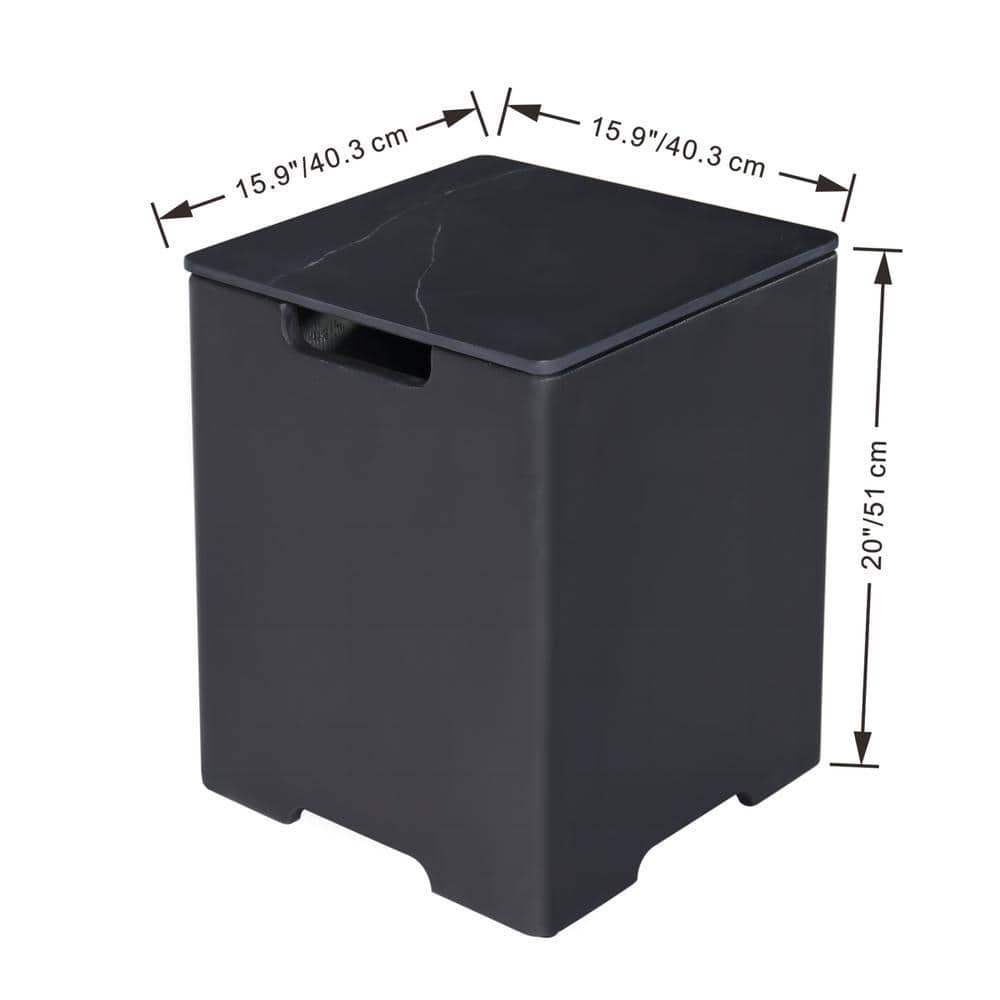 Elementi Plus 16 in. L x 16 in. W x 20 in. H Bulgaria Black Marble Porcelain Propane Tank Cover with Removable Lid