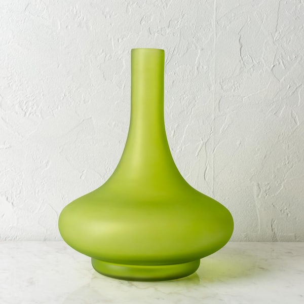 Livabliss Serena Green 12 in. Glass Decorative Vase