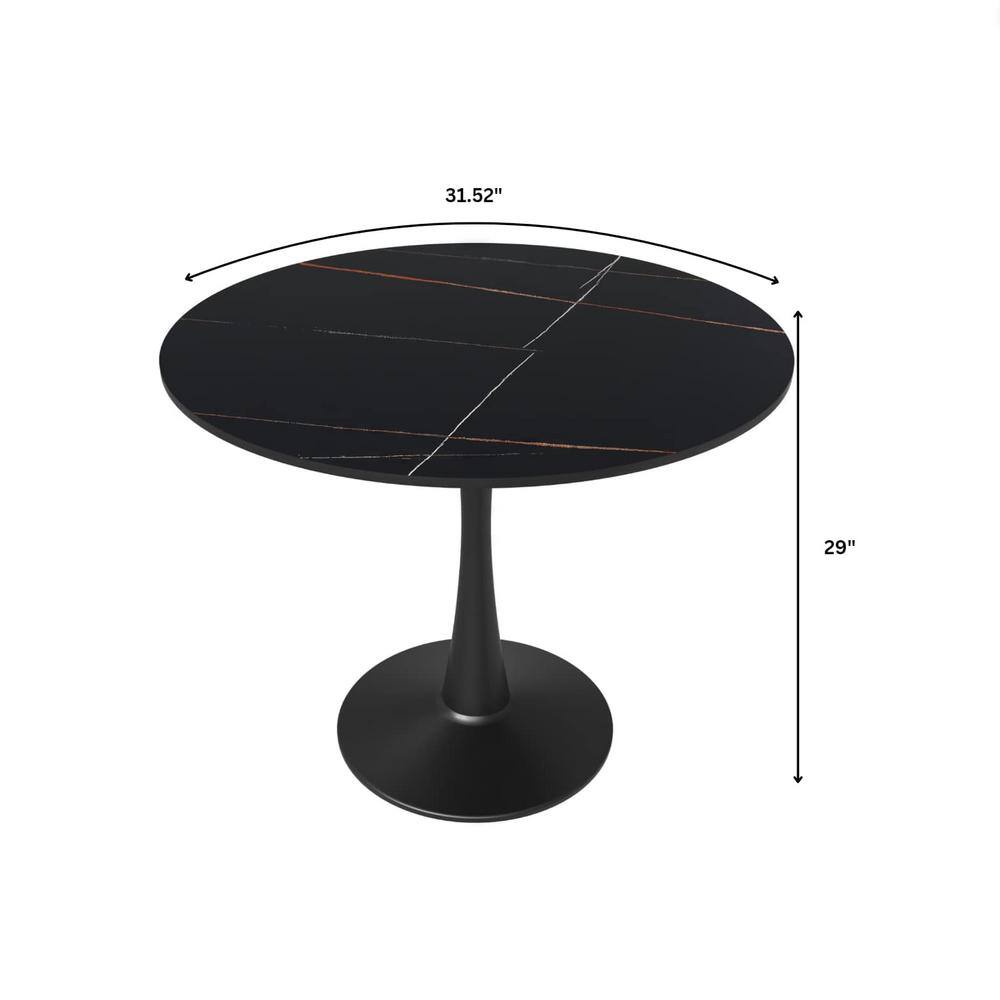 Round Black Marble Dining Table with Steel Base