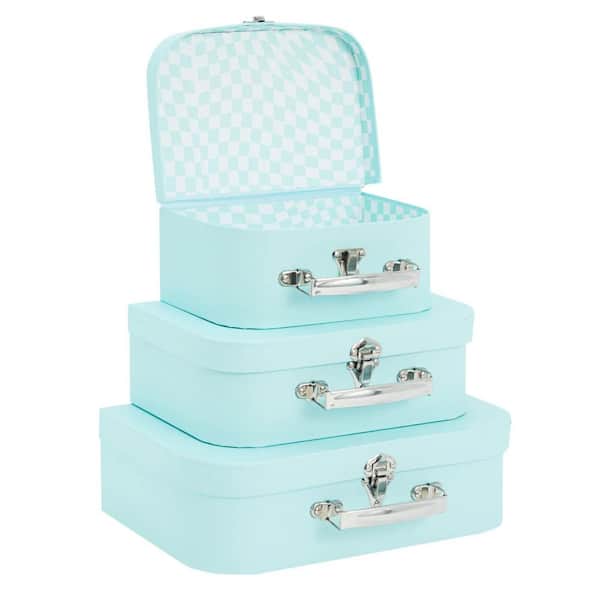 Afoxsos Blue Decorative Box with Lid and Metal Handles 3-Pack