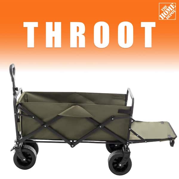 THROOT 8.75cu. ft. (36 in. x 21 in. x 20 in.), Green Metal Oversized Outdoor Folding Garden Carts, Expandable Side Pockets