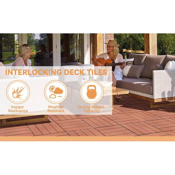 WRIGHTMASTER 0.98 ft. x 0.98 ft. Quick Deck PVC Plastic Interlocking Deck Tile in Chestnut (42 sq. ft. Per Box)