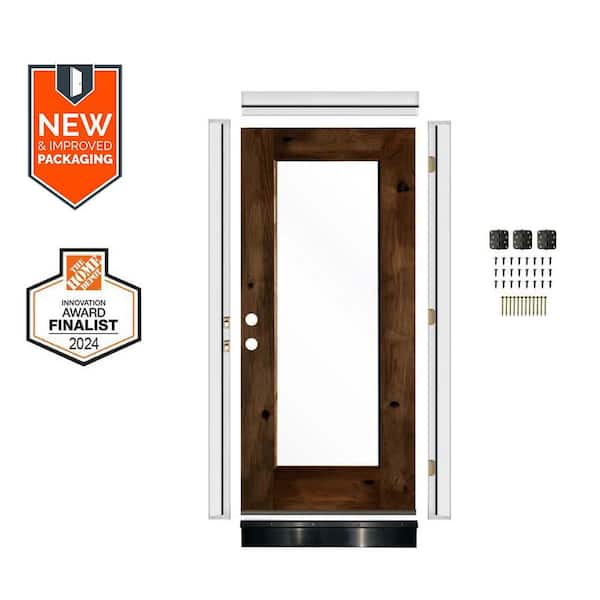 DIY 36 in. x 80 in. RightHand Full-Lite Clear Glass Provincial Stain Alder Wood Front Door Kit w/ Quick Assemble Jamb