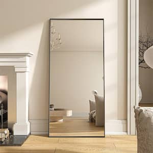 28 in. W x 60 in. H Rectangle Framed Black Tempered Glass Wall-Mounted Full-Length Mirror
