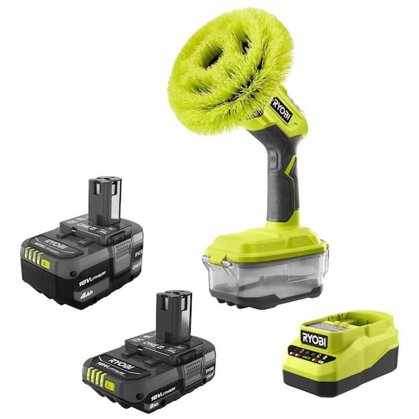 ONE+ 18V Lithium-Ion Kit with 2.0 Ah and 4.0 Ah Batteries, Charger with ONE+ 18V Cordless Power Scrubber