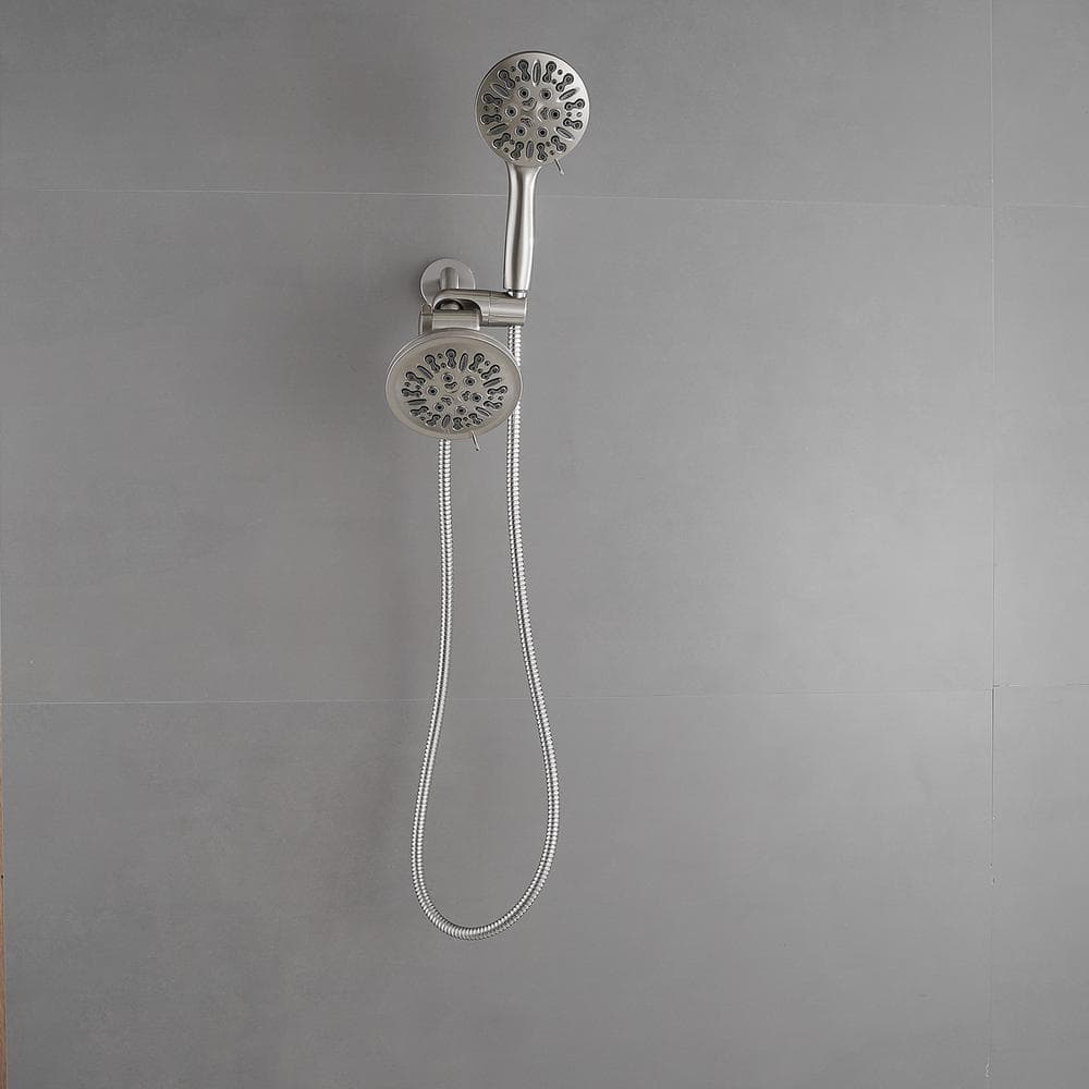 Brushed Nickel Dual Shower Head with Handheld and Stainless Steel Hose