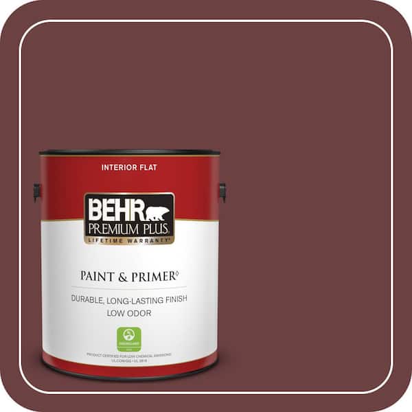 BEHR PREMIUM PLUS 1 gal. #BIC-50 Deep Claret Flat Low Odor Interior Paint & Primer