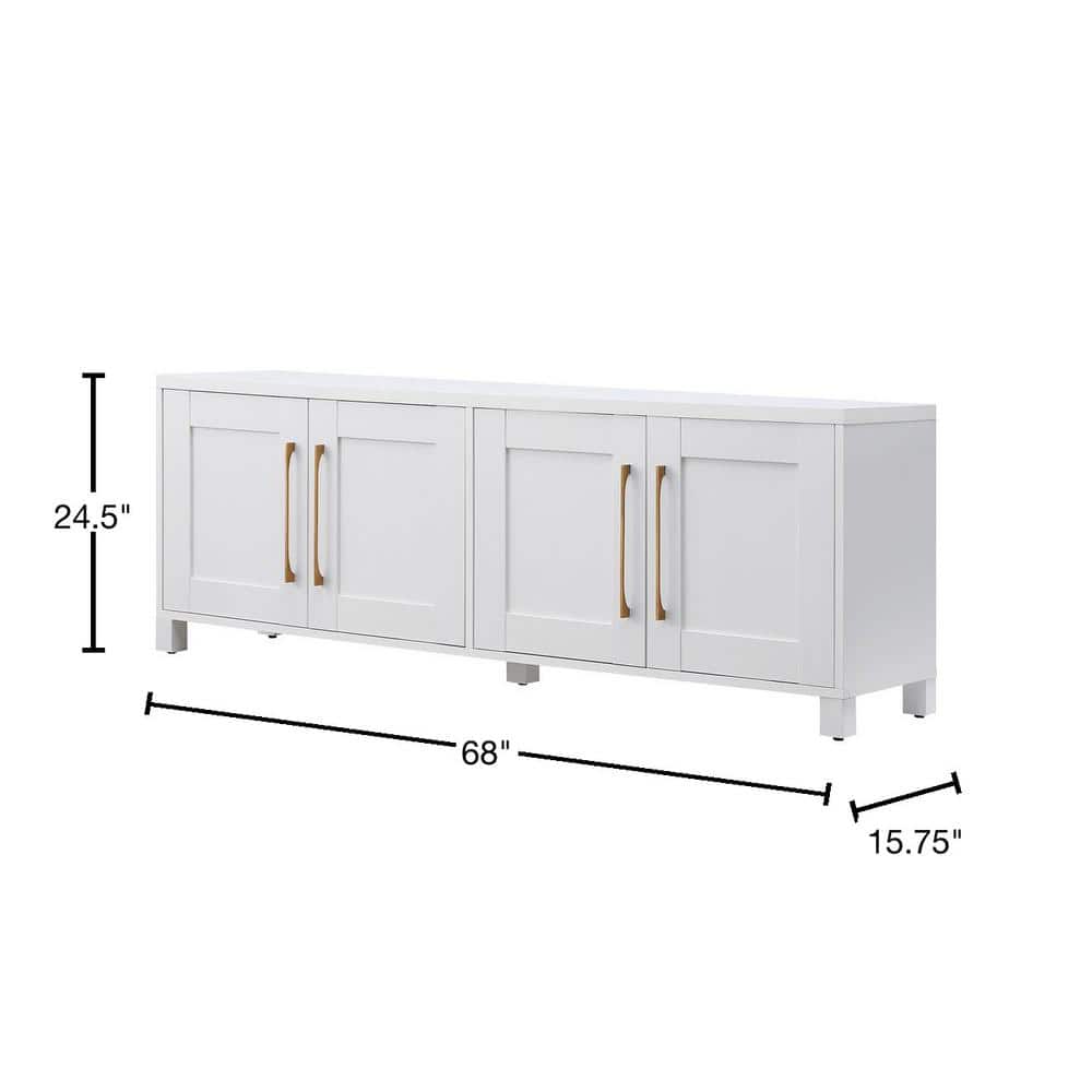 White MDF Rectangular TV Stand with Cabinets
