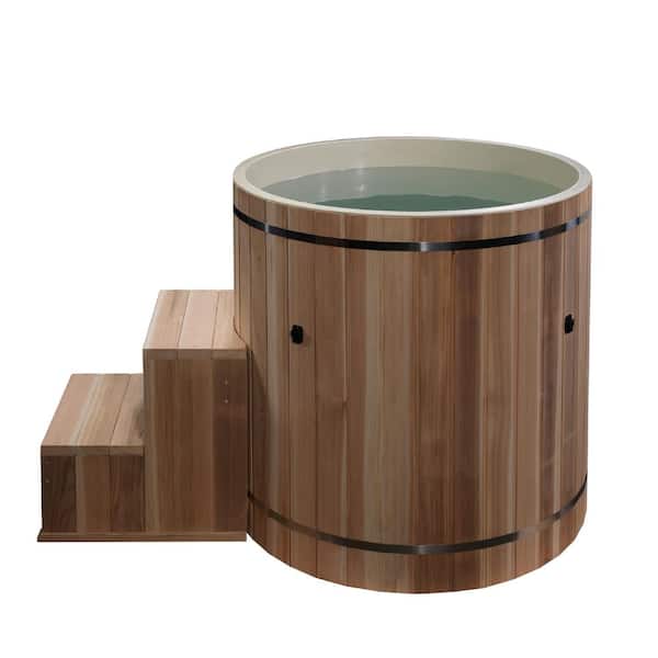 Dynamic Series 1 Person 1 Jet Cold Plunge Tub, Chills and Heats 42" Round Cedar w/Poly Inside Ozone System with Cover