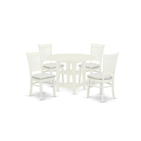 East West Furniture 5-Piece Linen White Finish Solid Wood Top - Round Dining Room Set Seats-4
