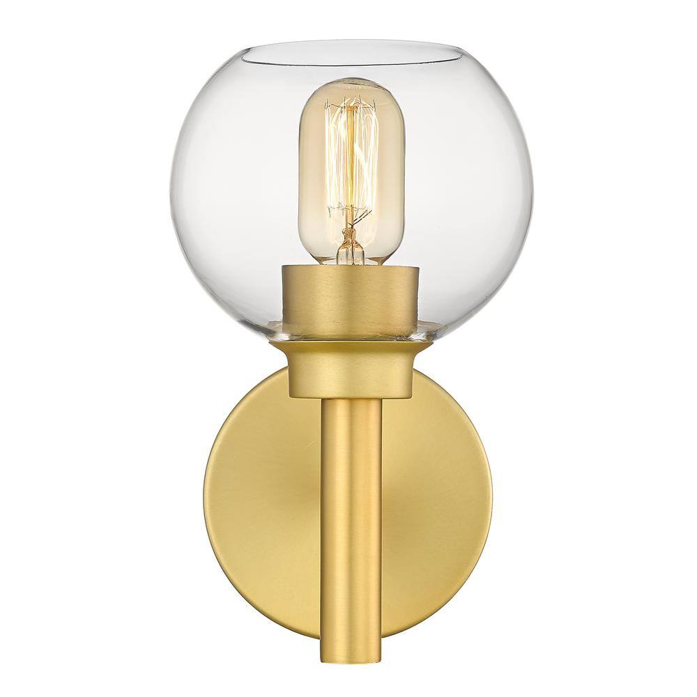 Brushed Gold 1-Light Wall Sconce with Clear Glass Shade