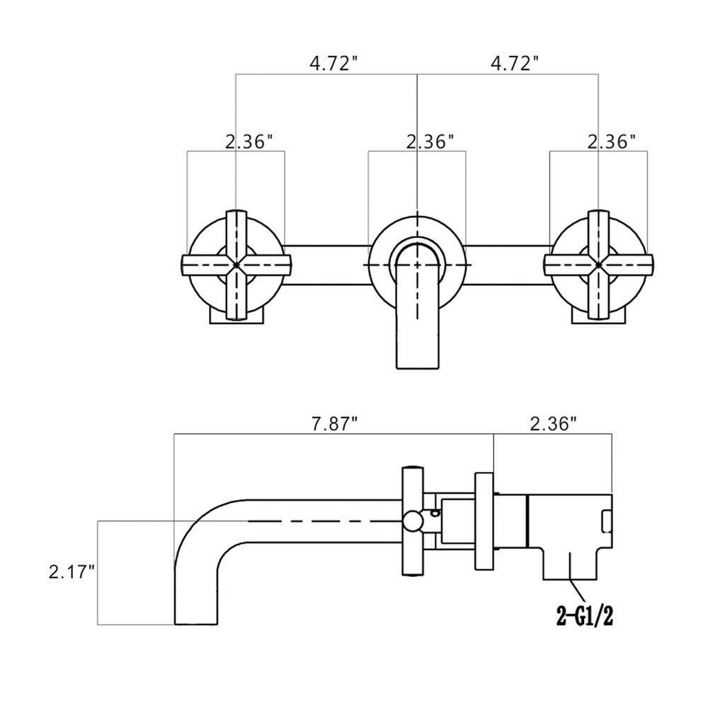 Brushed Gold Double Handle Wall Mount Bathroom Faucet