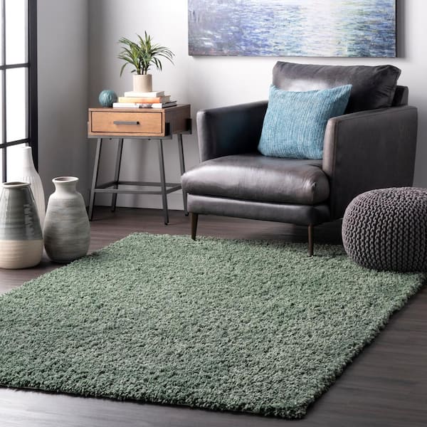 Kara Solid Shag Green 10 ft. 2 in. x 14 ft. Area Rug