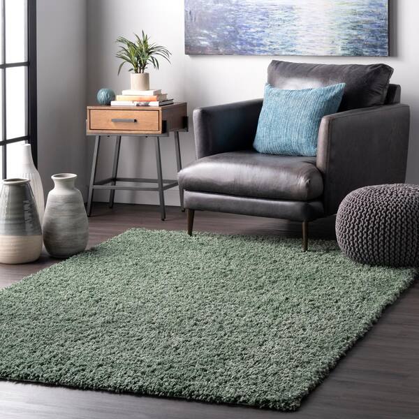 Kara Solid Shag Green Doormat 2 ft. x 3 ft.  Area Rug