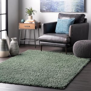 Kara Solid Shag Green 5 ft. 3 in. x 7 ft. 7 in. Area Rug