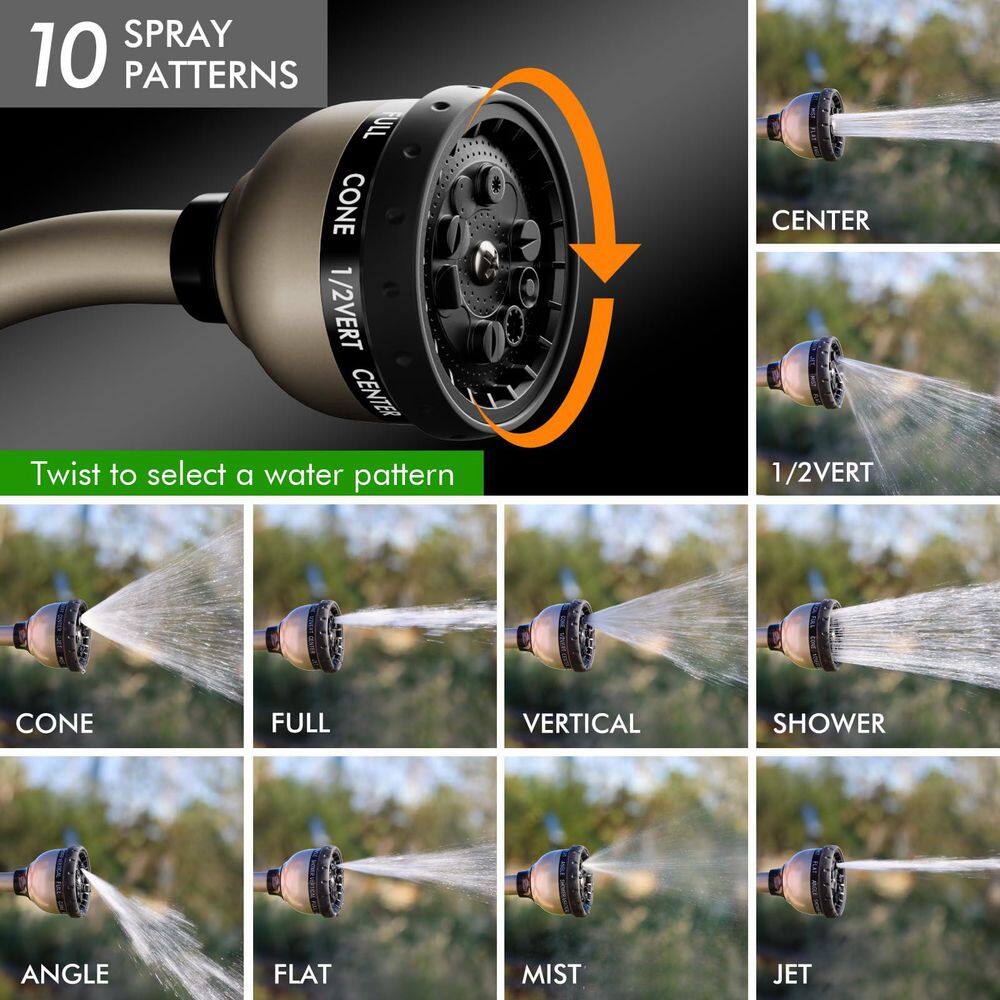 15 in. Metal Hose Nozzle Sprayer with 10 Spray Patterns for Outdoor, Garden Watering Hanging Baskets and Shrubs (1-Pack) - Thumbnail 3