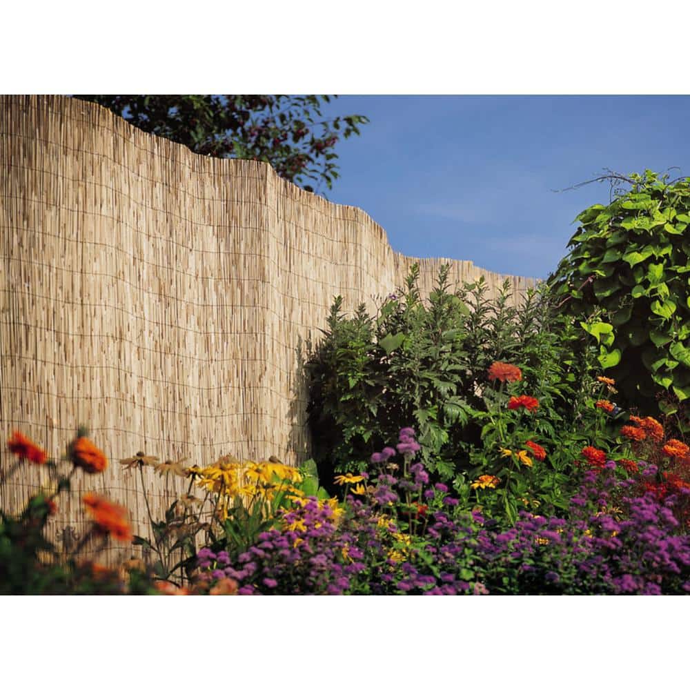 Natural Bamboo Reed Garden Fence with Black Nylon Coated Wire, 6'H x 14'L