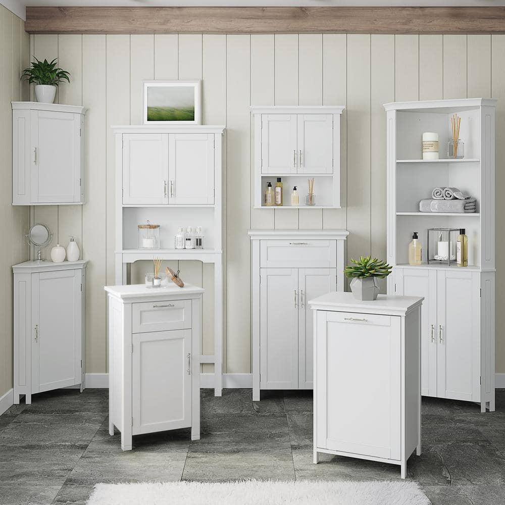 White Tall Corner Storage Cabinet with Adjustable Shelving