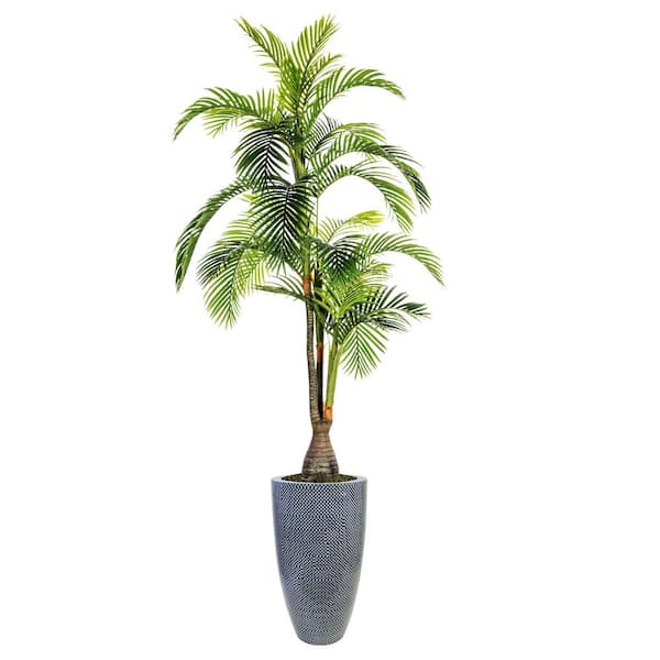 Laura Ashley 107.5 in. Tall Palm Tree, Artificial Indoor/ Outdoor Faux Dcor in Resin Planter