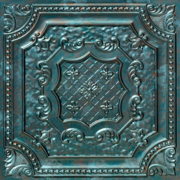 FROM PLAIN TO BEAUTIFUL IN HOURS Elizabethan Shield Patina 2 ft. x 2 ft. Decorative PVC Glue Up Ceiling Tile (40 sq. ft./case)
