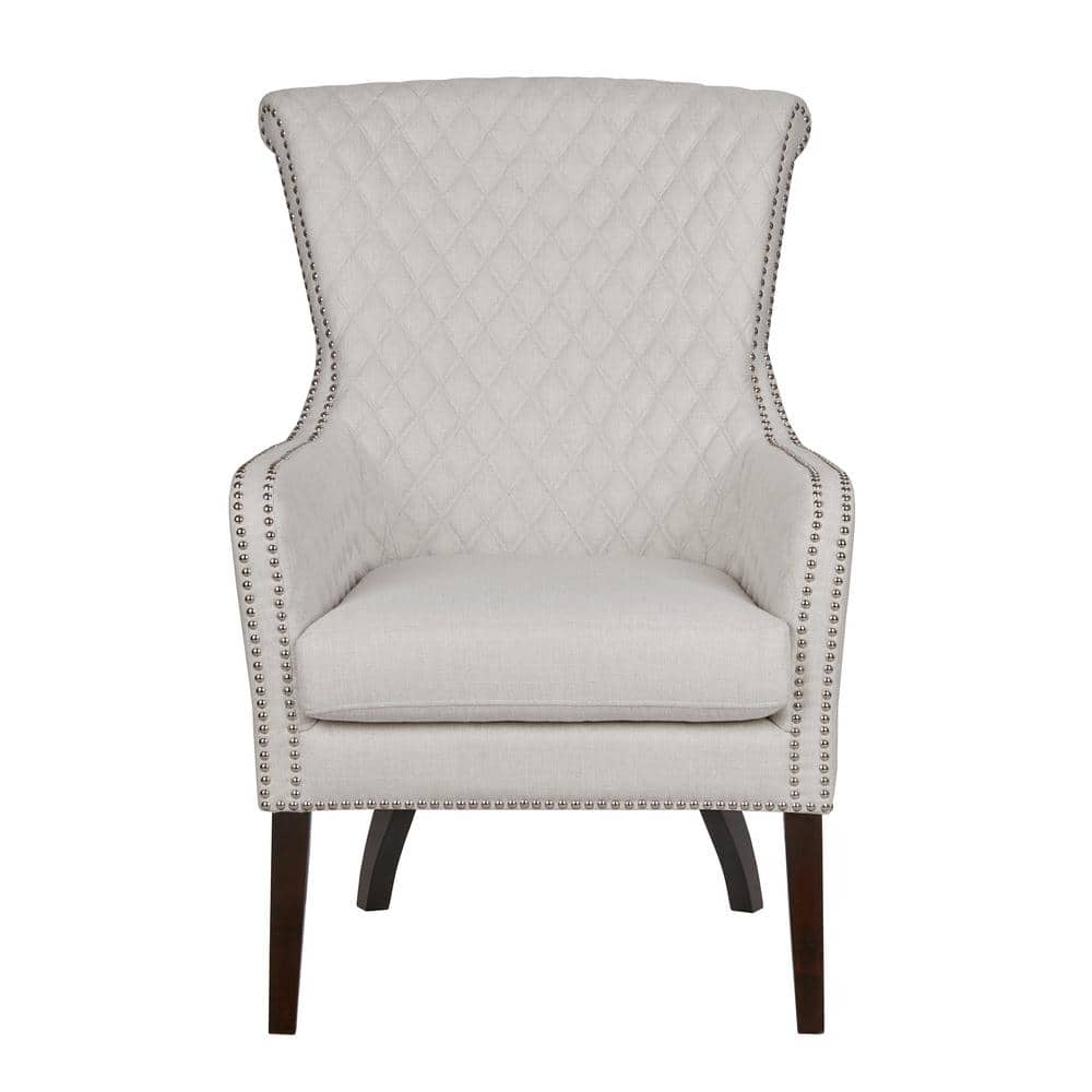 Moroccan Quilted Natural Wood Accent Chair with Silver Studs